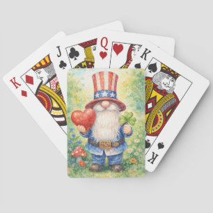 USA 250th Anniversary Patriotic Gnome Heart Shamro Playing Cards
