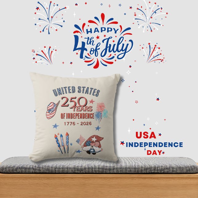 USA 250th Anniversary Patriotic Gnome Throw Pillow (USA 250th Anniversary Patriotic Gnome Throw Pillow)