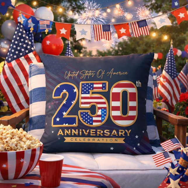 USA 250th Anniversary Patriotic  Throw Pillow (Modern Americana Accent!)