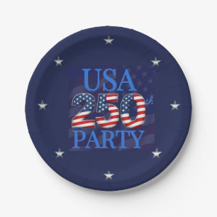 USA 250th Anniversary Personalized Patriotic Paper Plate
