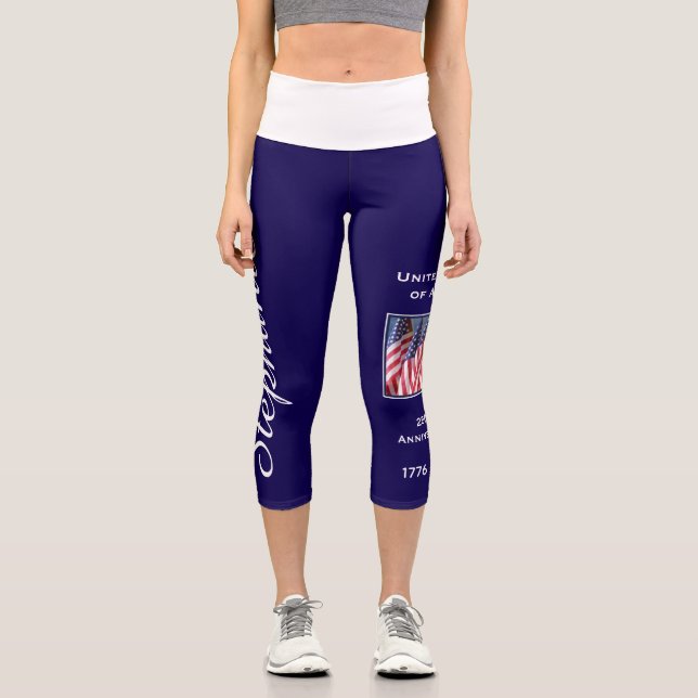 USA 250th Anniversary personalized yoga Capri Leggings (Front)