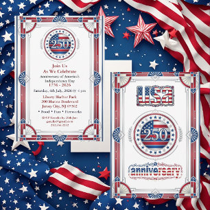 USA 250th Anniversary Red White Blue American Chic Invitation