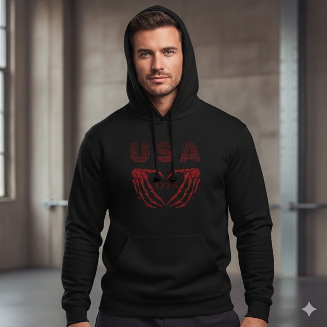 USA 250th Anniversary Skeleton Heart 1776 Hoodie (Creator Uploaded)