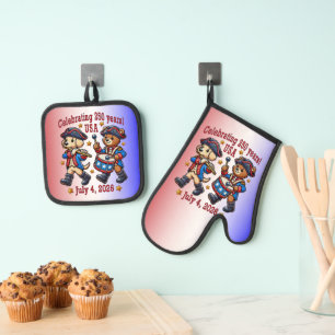 USA 250th Anniversary Souvenir - Patriotic Oven Mitt & Pot Holder Set