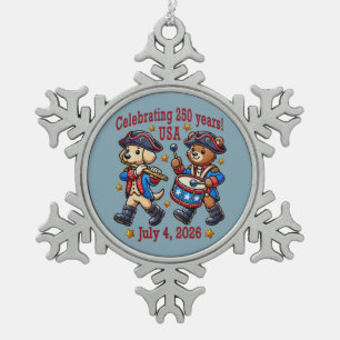 USA 250th Anniversary Souvenir - Patriotic  Snowflake Pewter Christmas Ornament