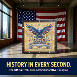 USA 250th Anniversary Starburst Eagle Square Wall Clock<br><div class="desc">Celebrate a quarter-millennium of American freedom with the USA 250th Anniversary Starburst Eagle clock. This high-energy timepiece features a high-definition graphic that captures a grand, festive atmosphere. The design centers on a majestic bald eagle with wings outspread in a bold, painterly style, perched above a metallic-look "250" and a patriotic...</div>