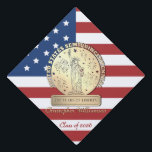 USA 250th Anniversary Statue Liberty  Graduation  Cap Topper<br><div class="desc">Celebrate a once‑in‑a‑lifetime milestone with a graduation cap topper that honors both your achievement and America’s 250th anniversary. Designed with a bold patriotic flag background and a gold trompe‑l’œil commemorative emblem, this topper is perfect for Class of 2026 graduates who want to stand out on their big day. The central...</div>