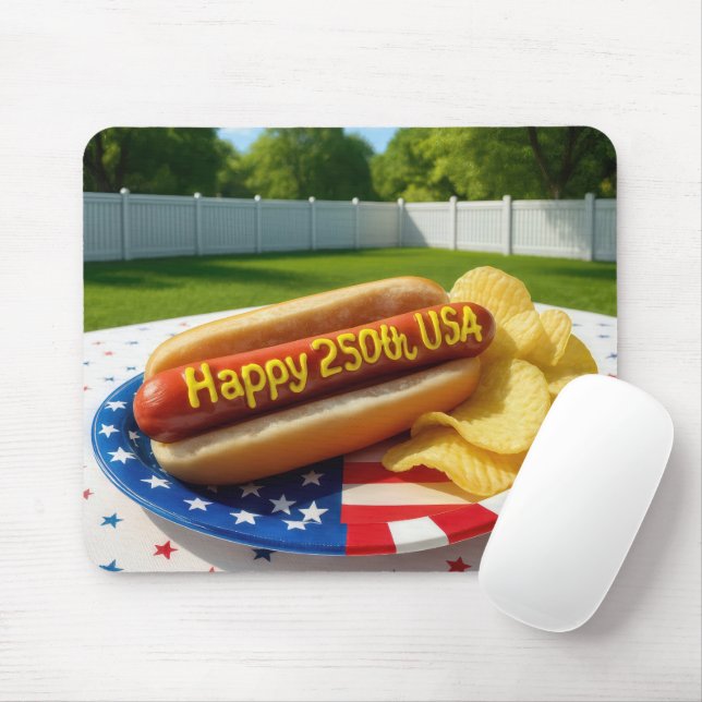 USA 250th Birthday Hot Dog Mouse Pad (With Mouse)