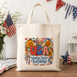 USA 250th Birthday Sunflower Graphic Tote Bag