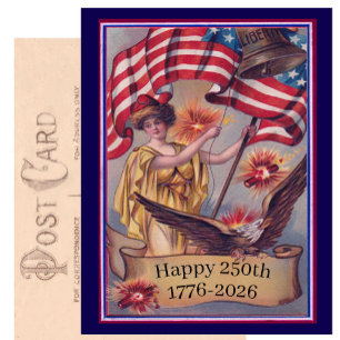 USA 250th Fourth of July Patriotic Lady Liberty Postcard