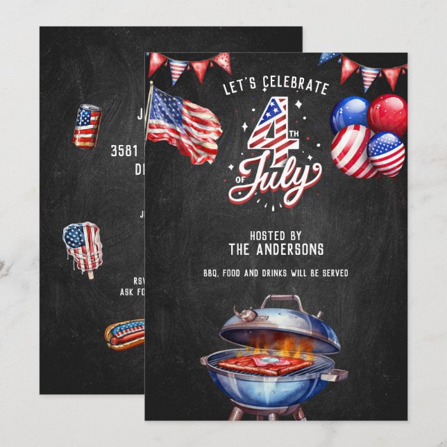 USA 4th of July BBQ Food and Drinks Party Invitation (Front/Back)