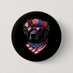 Usa 4th Of July Black Patriotic American Labrador  2 Inch Round Button