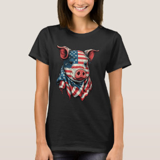 USA 4th Of July Pig on Patriotic American Pig Long T-Shirt