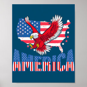 USA 4th Of July Red Eagle Patriotic American Flag Poster
