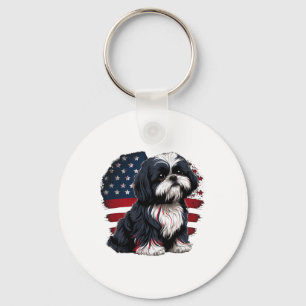 Usa 4th Of July Shih Tzu On Patriotic American Shi Keychain