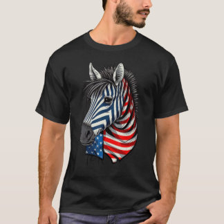 USA 4th Of July Zebra on Patriotic American Zebra  T-Shirt