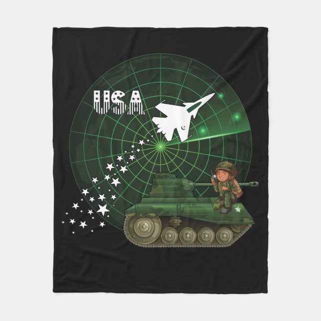 USA Air Force, Radar, Jet, Army,Tank, Soldier Fleece Blanket (Front)