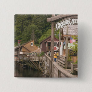 USA, Alaska, Ketchikan, Creek Street, downtown 2 Inch Square Button