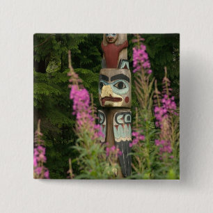 USA, Alaska, Ketchikan, Totem Bight State 2 Inch Square Button