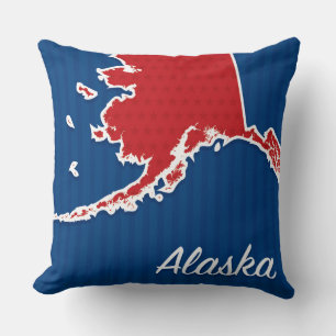 USA Alaska State Patriotic Stars and Stripes Map Throw Pillow