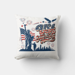 USA All the Way – Patriotic Independence Day Throw Pillow