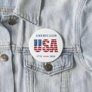 USA America250 July 4th 1776-2026 Patriot Button
