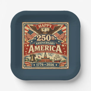 USA America 250th Anniversary Vintage Patriotic Paper Plate