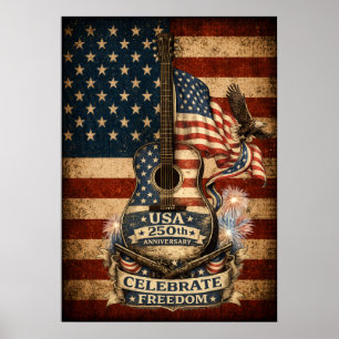 USA America 250th Anniversary Vintage Patriotic Poster