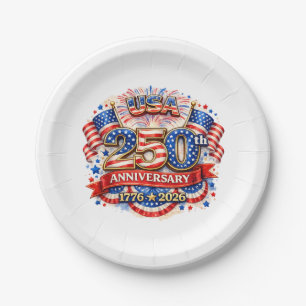 USA America 250th Anniversary Watercolor Patriotic Paper Plate