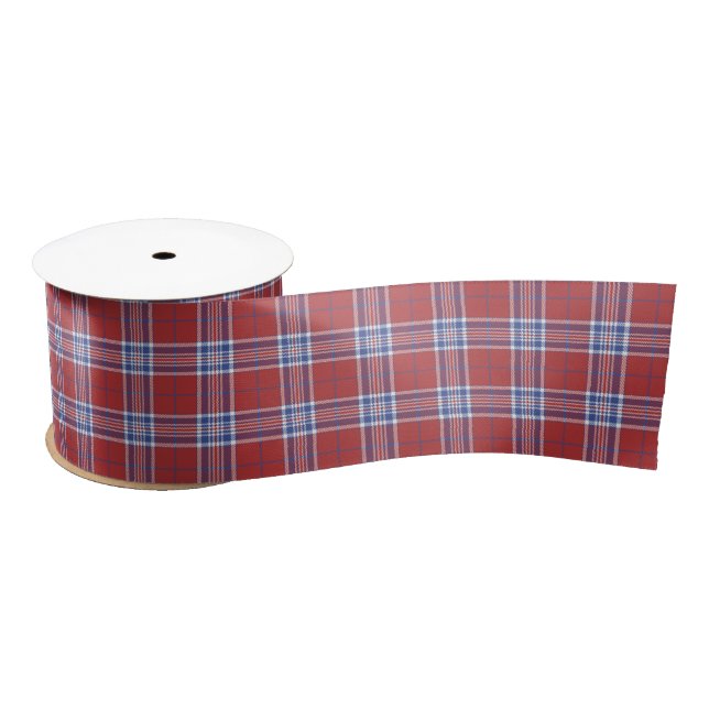 USA America Colours Plaid Tartan Red White Blue Satin Ribbon (Spool)