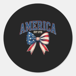 Usa America Est 1776 Coquette Bow American Flag 4t Classic Round Sticker