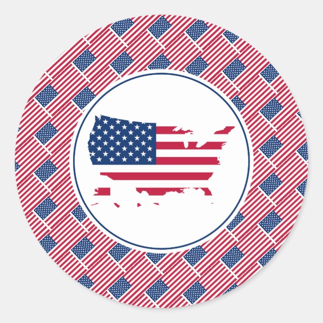 USA AMERICA Flag AMERICAN Map Stylish Patriotic Classic Round Sticker (Front)