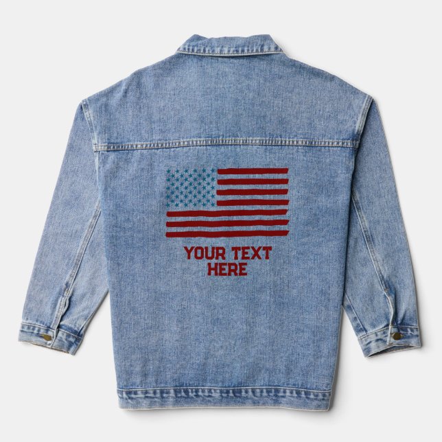 USA America Flag Editable Personalized Custom Text Denim Jacket (Back)