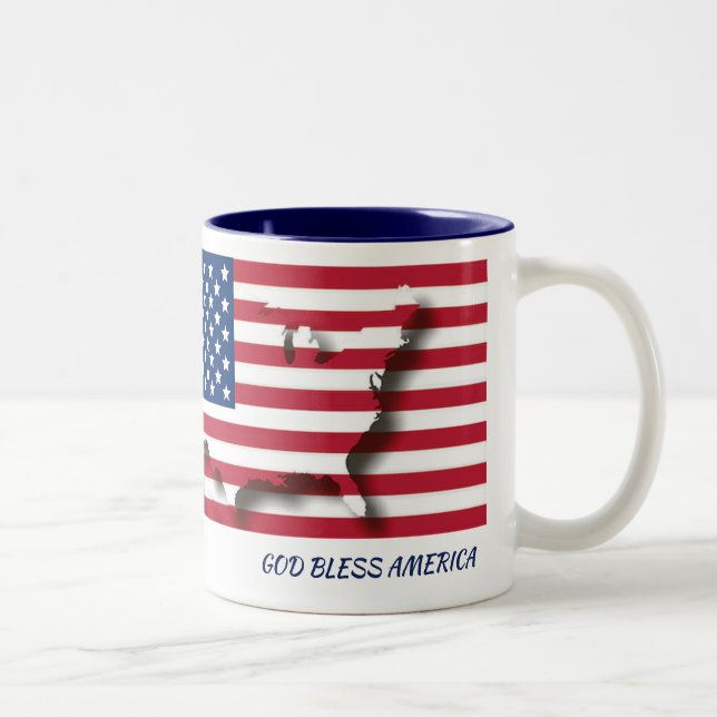 USA AMERICA FLAG MAP Scripture Customized WHITE Two-Tone Coffee Mug (Right)
