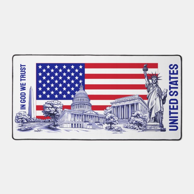 USA America Flag Monument Illustration Souvenir Desk Mat (Front)