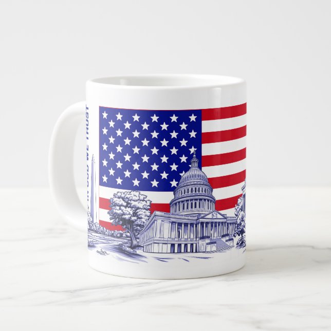 USA America Flag Monument Illustration Souvenir Large Coffee Mug (Front Left)