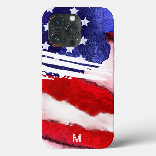 *~* USA America Flag Old Glory Patriot Monogram Case-Mate iPhone Case (Back)