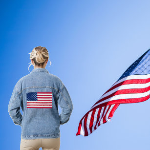 USA America Flag Patriotic Home Of The Brave Quote Denim Jacket