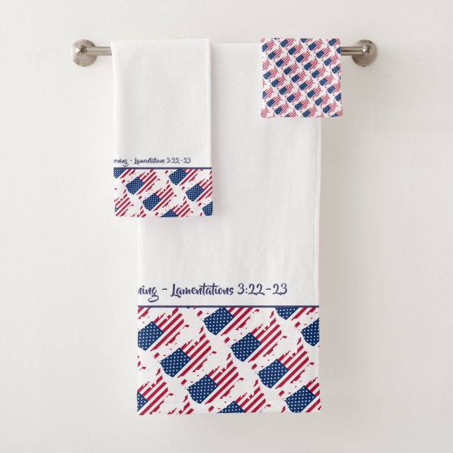 USA AMERICA FLAG Personalized Custom Scripture Bath Towel Set (Insitu)