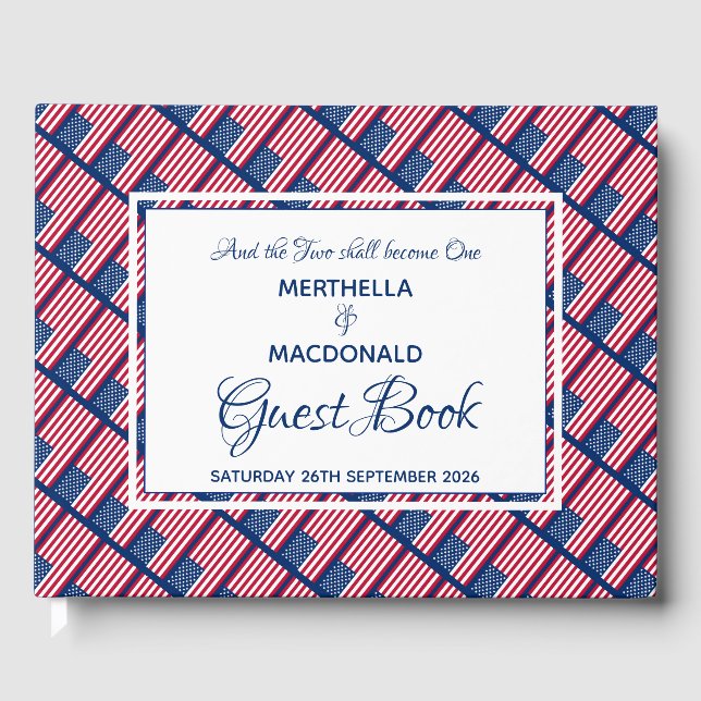USA AMERICA FLAG Scripture Custom Wedding Guest Book (Front)