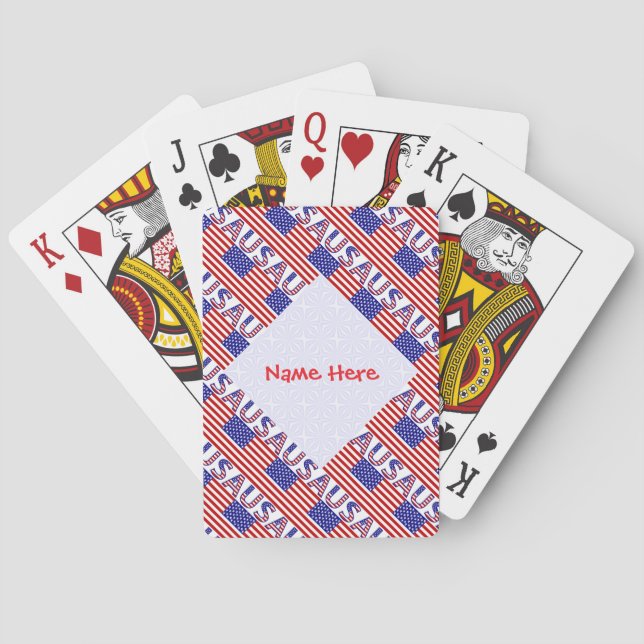 USA America Flag Tiled Red Personalized  Playing Cards (Back)
