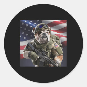 Usa America Patriot Bull Dog As Commando  Classic Round Sticker