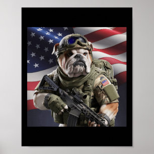Usa America Patriot Bull Dog As Commando  Poster