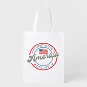 USA America Sweet Liberty Graphic Patriotic Design Reusable Grocery Bag