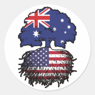 USA American Australian Australia Tree Roots Flag Classic Round Sticker
