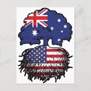USA American Australian Australia Tree Roots Flag Postcard