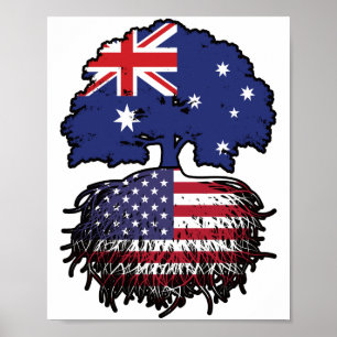 USA American Australian Australia Tree Roots Flag Poster