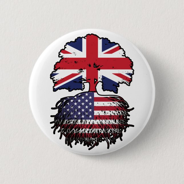 USA American British UK Tree Roots Flag 2 Inch Round Button (Front)