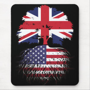 USA American British UK Tree Roots Flag Mouse Pad