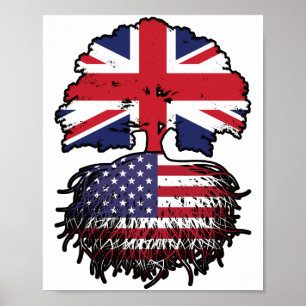 USA American British UK Tree Roots Flag Poster